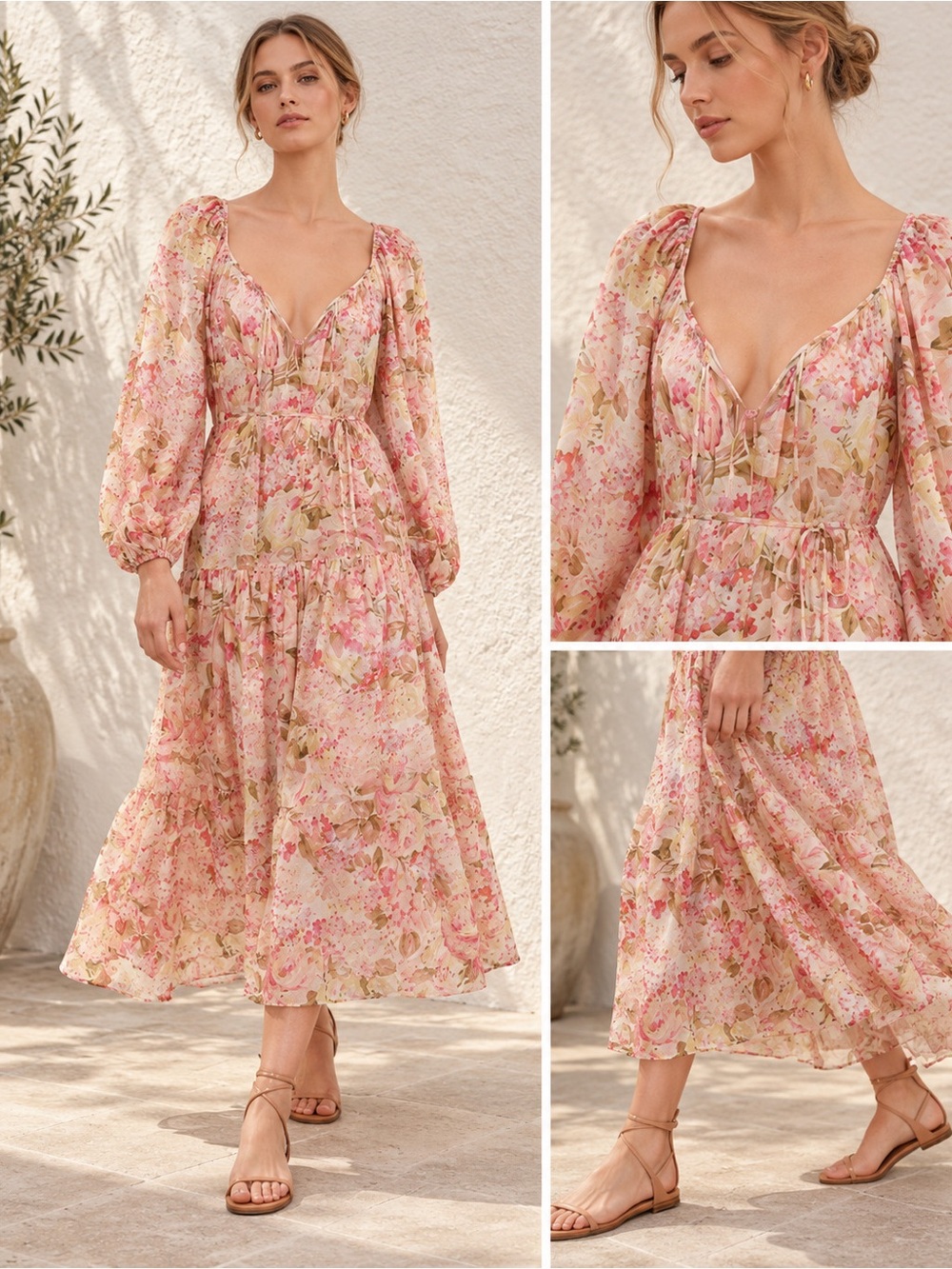 Zimmermann Pink Floral Tie-Front Midi Dress